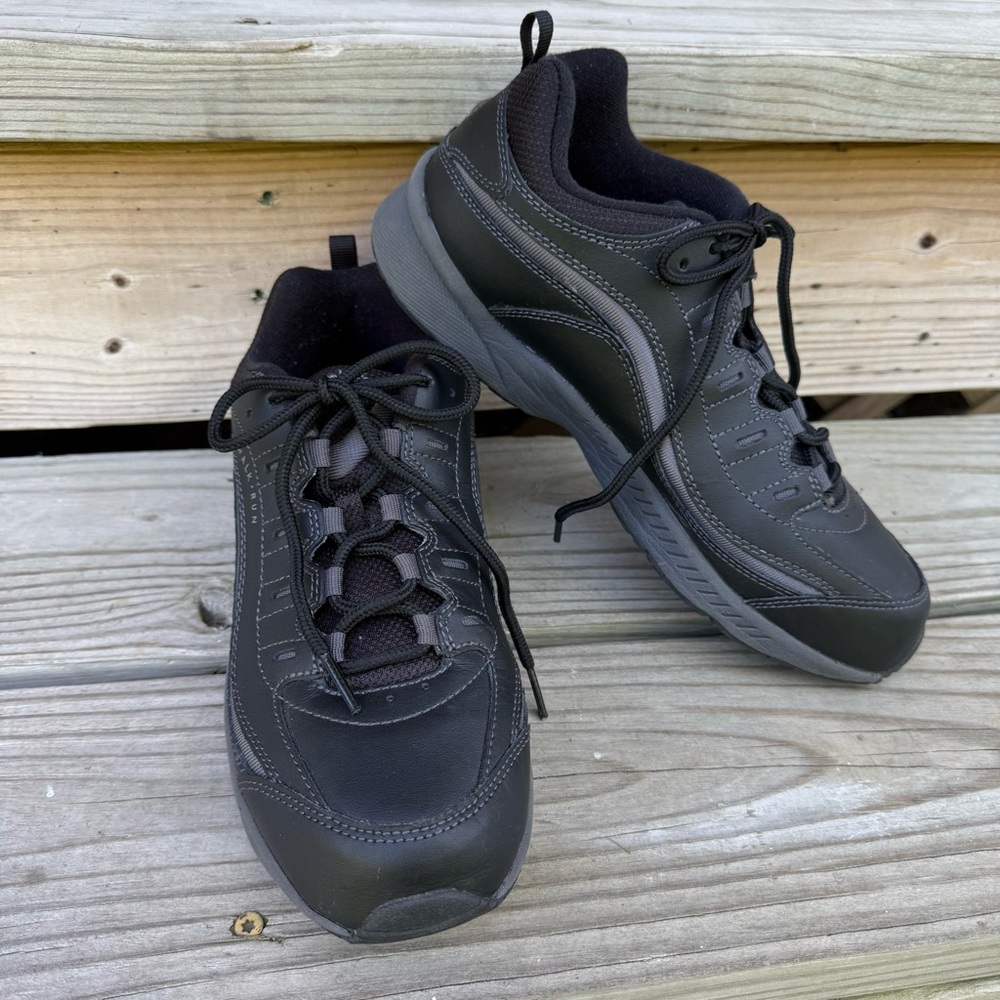 Easy Spirit Romy Walk Run Leather Sneakers Black Gray Lace Up Women’s 10 Light